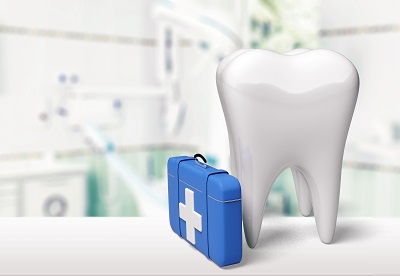 Tooth and Blue Medical Bag with a Cross Vector Illustration