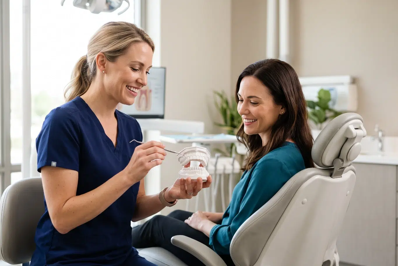 professional dentist explaining procedure to a patient in a modern clinic